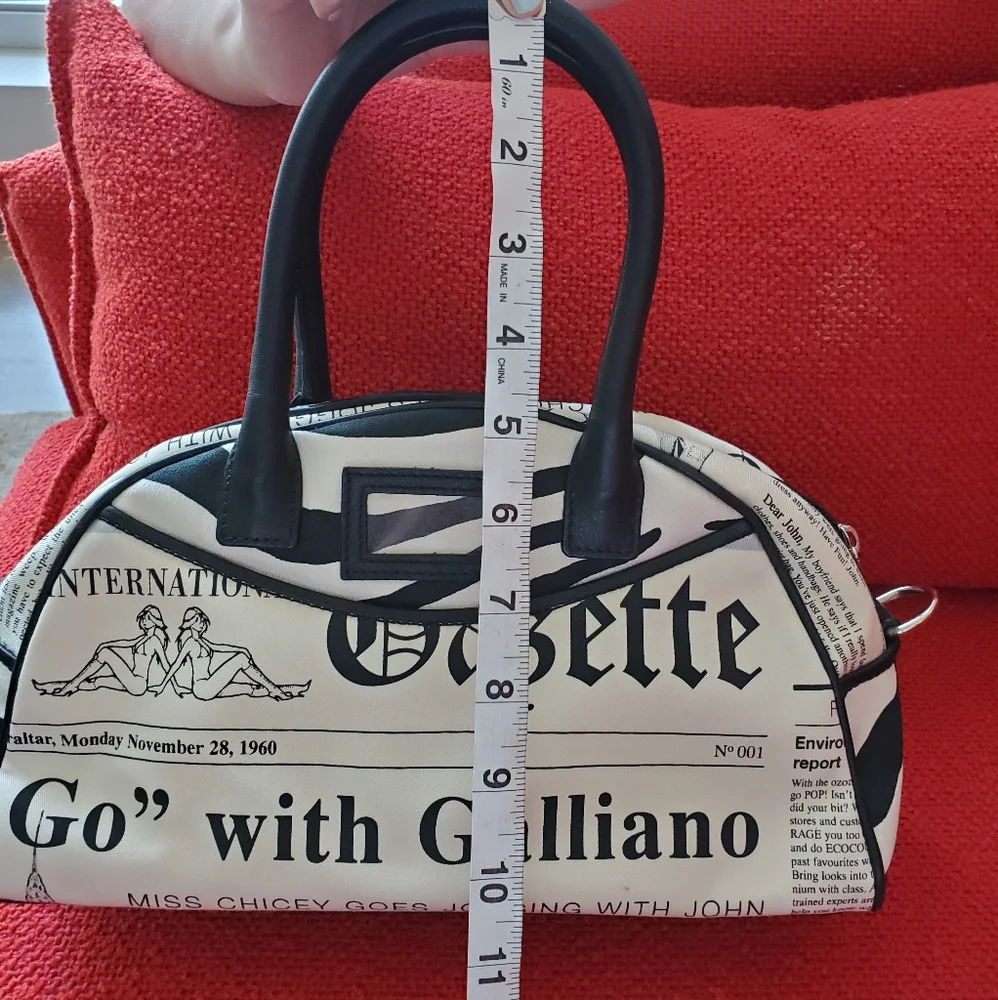 John Galliano Black and White Newspaper-Print Satchel